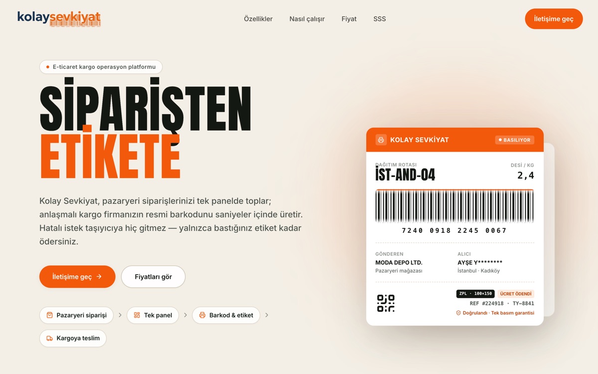 Kolay Sevkiyat web sitesi